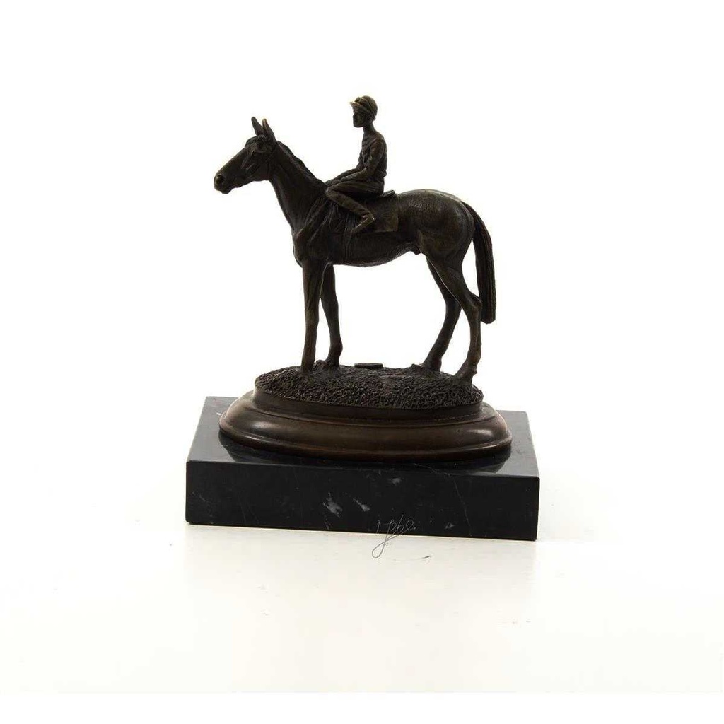 [LA-43223] Bronzeskulptur Bronzefigur Reiter und Pferd Galoppsport Jockey Antik-Stil Bild 3