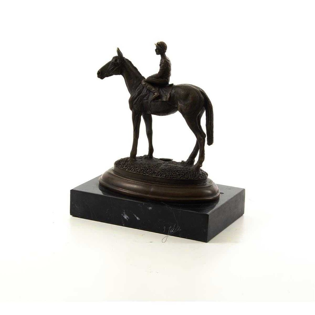 [LA-43223] Bronzeskulptur Bronzefigur Reiter und Pferd Galoppsport Jockey Antik-Stil Bild 4
