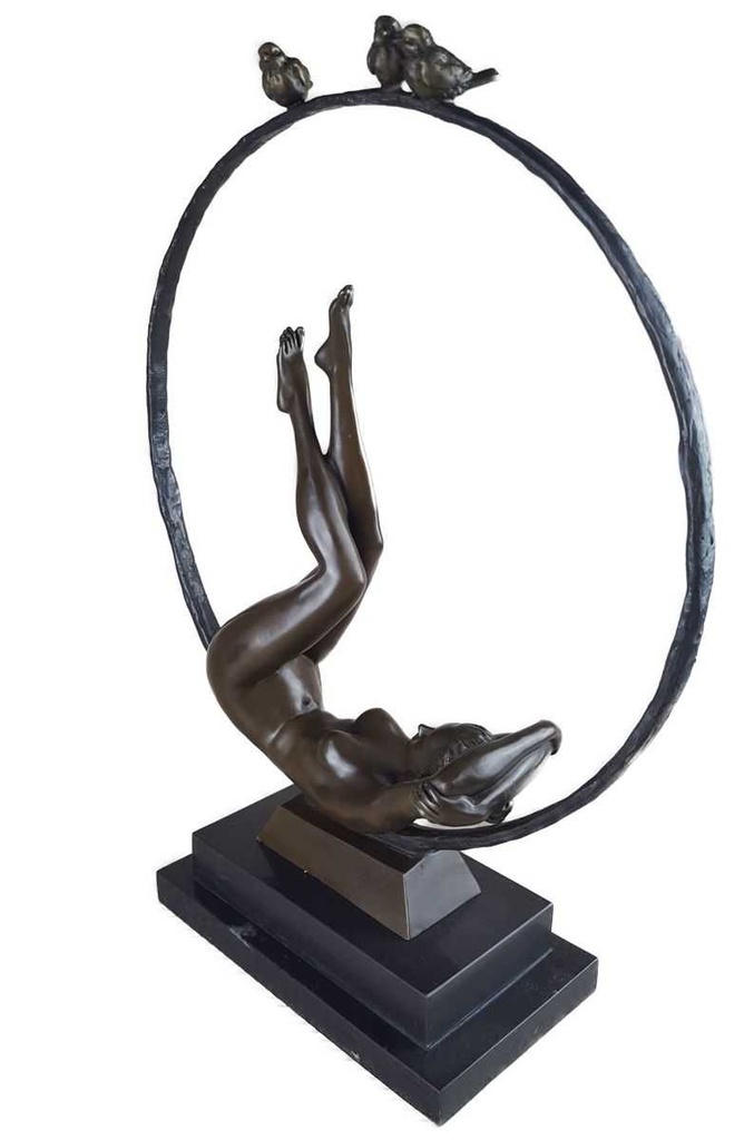 [LA-43229] Bronzeskulptur Bronzefigur Frau Akt Ring und Vögel Bild 2