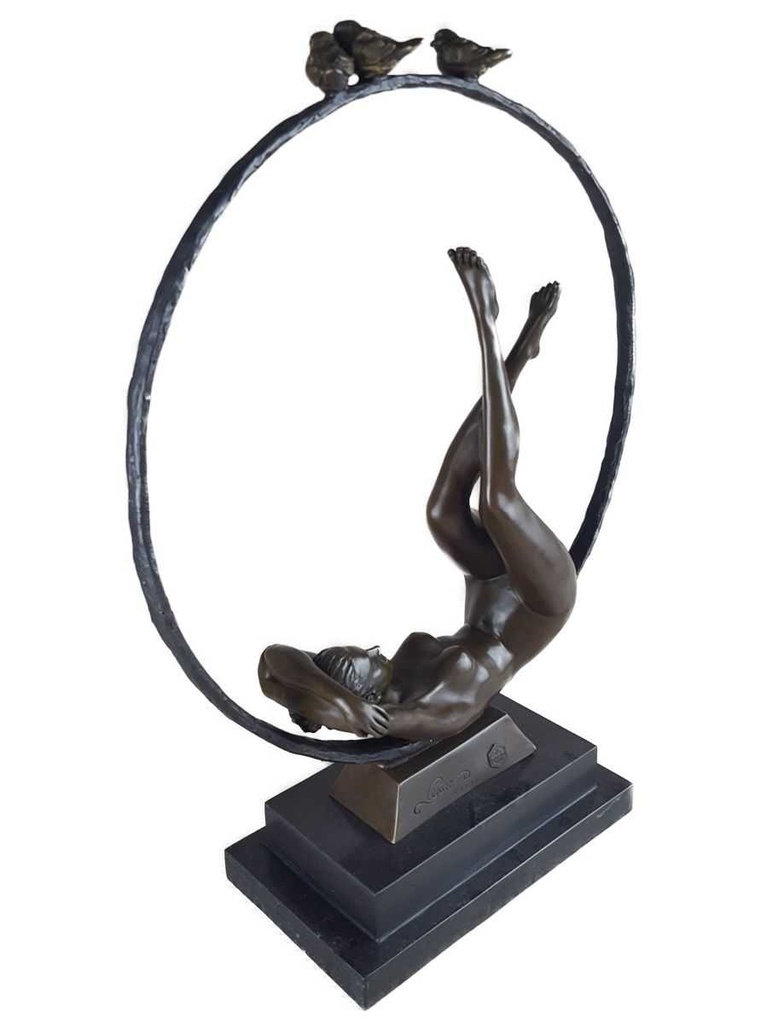 [LA-43229] Bronzeskulptur Bronzefigur Frau Akt Ring und Vögel Bild 4