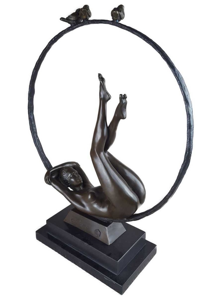 [LA-43229] Bronzeskulptur Bronzefigur Frau Akt Ring und Vögel Bild 6