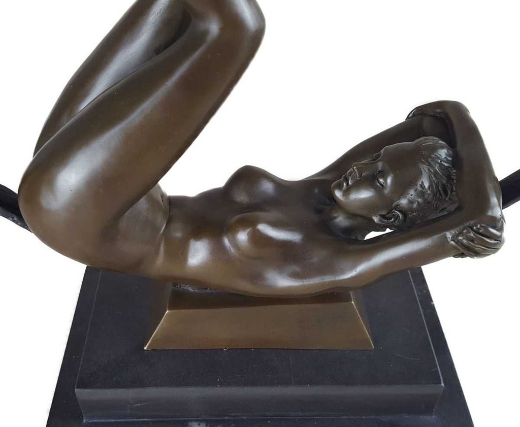 [LA-43229] Bronzeskulptur Bronzefigur Frau Akt Ring und Vögel Bild 9