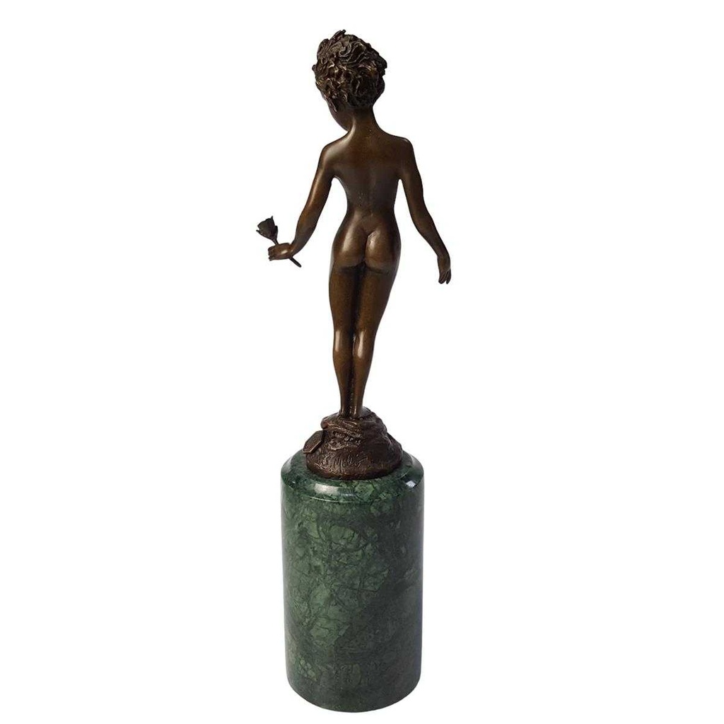 [LA-43239] Bronzeskulptur Bronzefigur Mädchen Hält Eine Rose Klassisch Bild 3