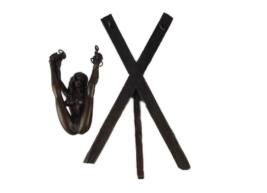 [LA-43247] Bronzeskulptur Bronzefigur Frau An Kreuz Gefesselt Antik-Stil Bild 6