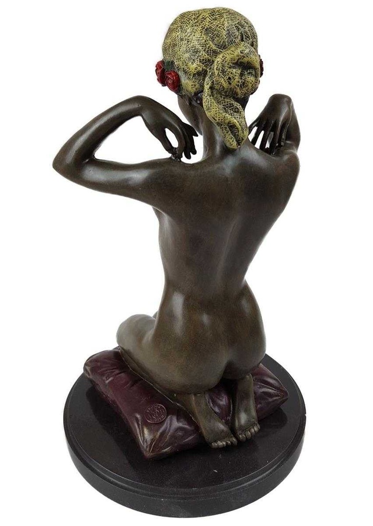 [LA-43254] Bronzeskulptur Bronzefigur Frau Kniend Neue Halskette bunt Bild 4