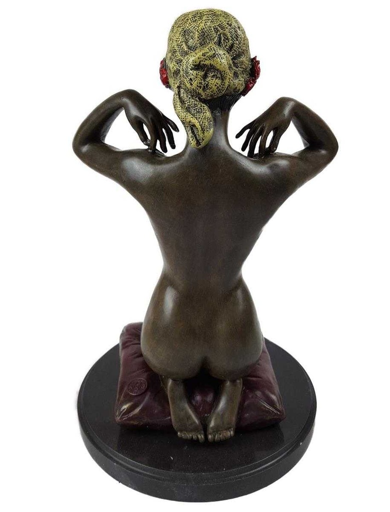 [LA-43254] Bronzeskulptur Bronzefigur Frau Kniend Neue Halskette bunt Bild 5