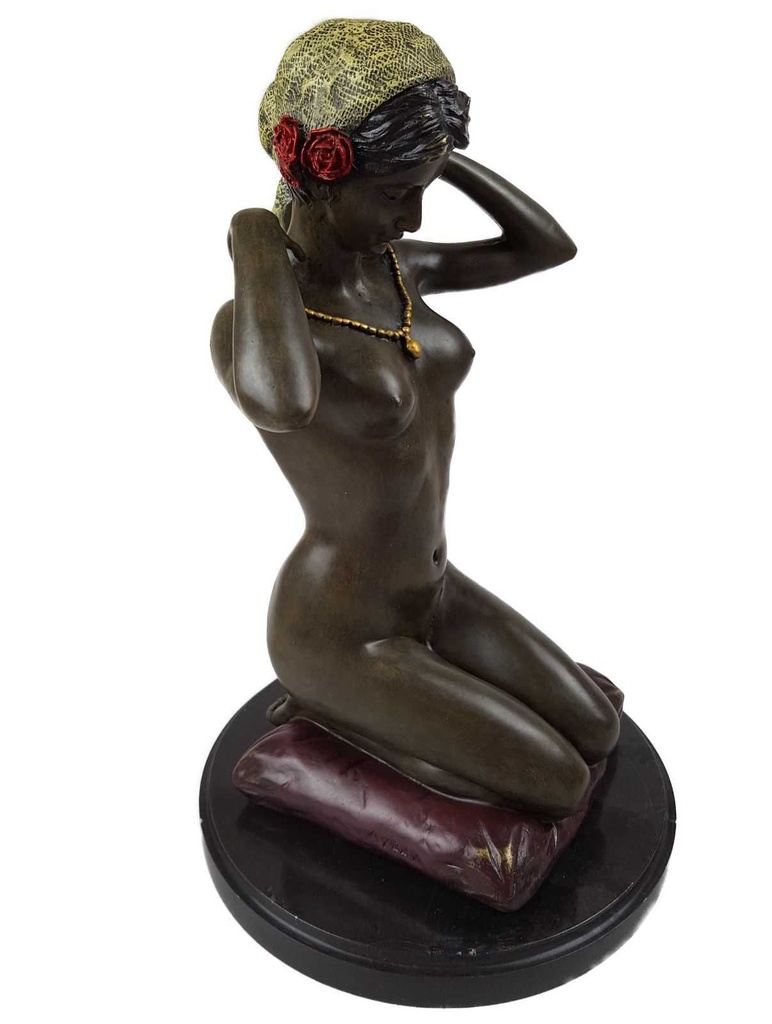 [LA-43254] Bronzeskulptur Bronzefigur Frau Kniend Neue Halskette bunt Bild 7