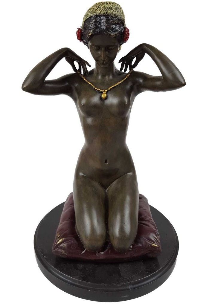 [LA-43254] Bronzeskulptur Bronzefigur Frau Kniend Neue Halskette bunt Bild 8