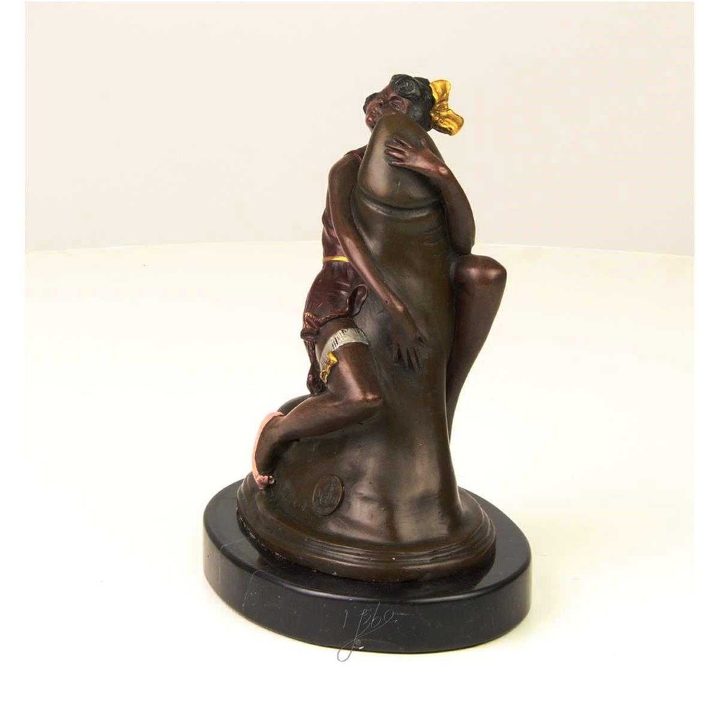 [LA-43258] Bronzeskulptur Bronzefigur Frau Umarmt Sitzend Einen Phallus Bild 3