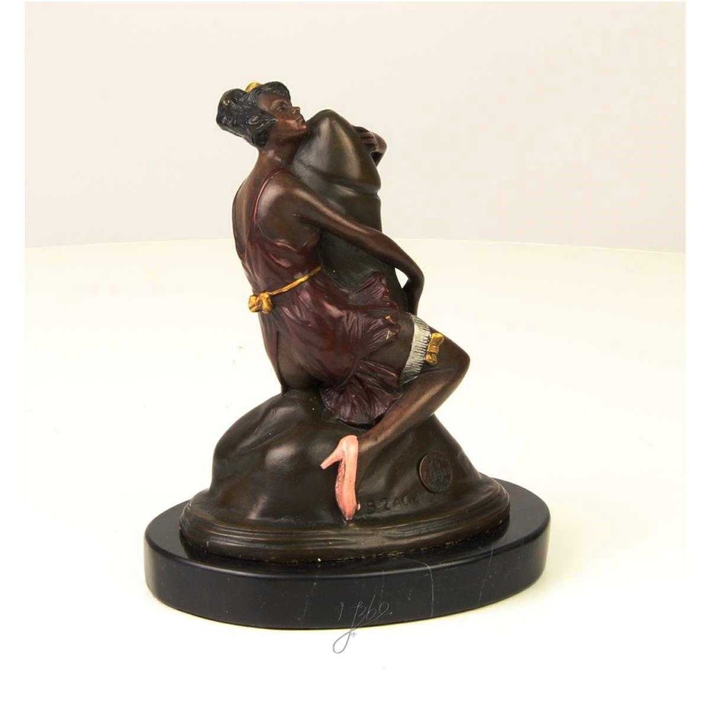 [LA-43258] Bronzeskulptur Bronzefigur Frau Umarmt Sitzend Einen Phallus Bild 14