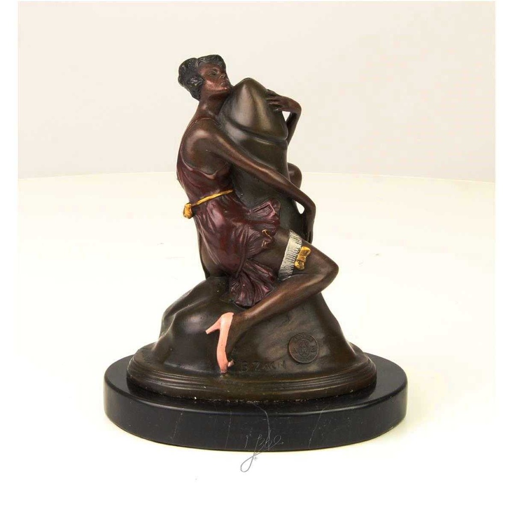 [LA-43258] Bronzeskulptur Bronzefigur Frau Umarmt Sitzend Einen Phallus Bild 15