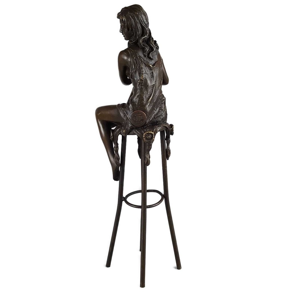 [LA-43267] Bronzeskulptur Bronzefigur Frau auf Barstuhl Barhocker Bild 3