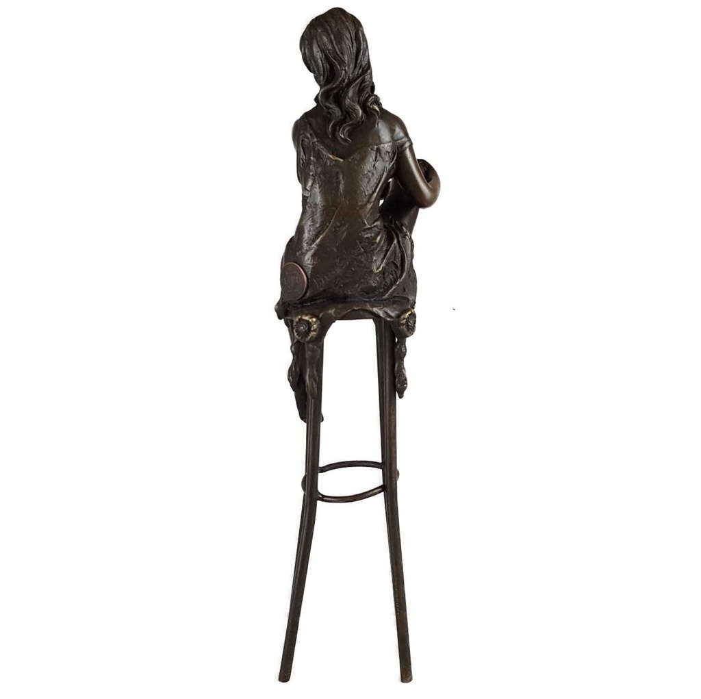 [LA-43267] Bronzeskulptur Bronzefigur Frau auf Barstuhl Barhocker Bild 4