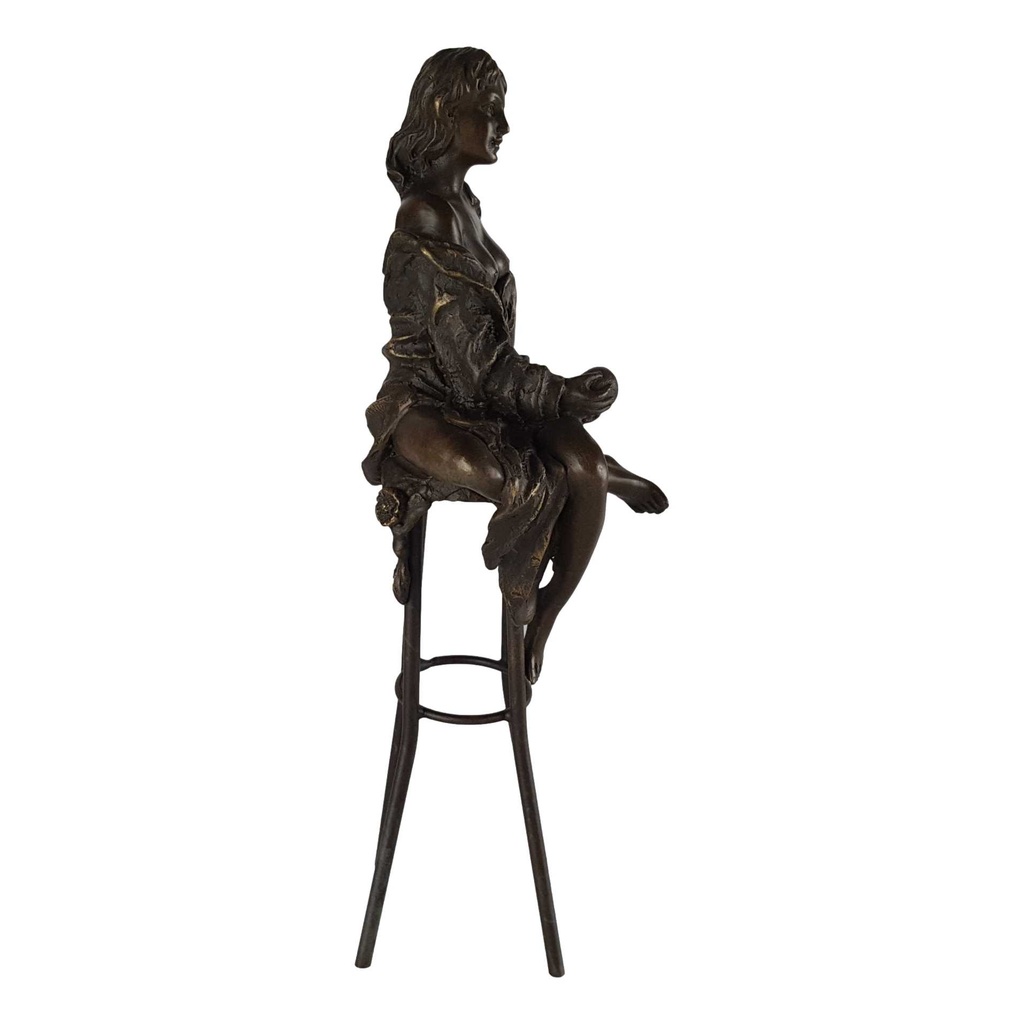 [LA-43268] Bronzeskulptur Bronzefigur Frau auf Barstuhl Barhocker #43268 Bild 3
