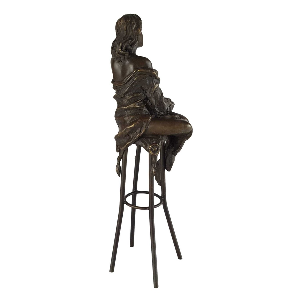 [LA-43268] Bronzeskulptur Bronzefigur Frau auf Barstuhl Barhocker #43268 Bild 4