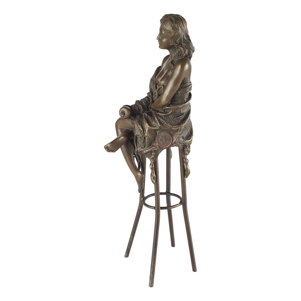 [LA-43268] Bronzeskulptur Bronzefigur Frau auf Barstuhl Barhocker #43268 Bild 6