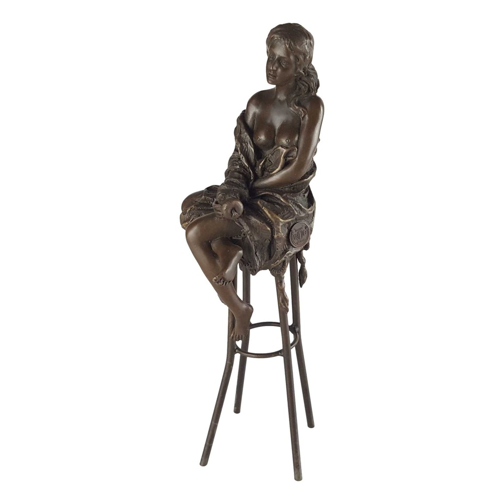 [LA-43268] Bronzeskulptur Bronzefigur Frau auf Barstuhl Barhocker #43268 Bild 7
