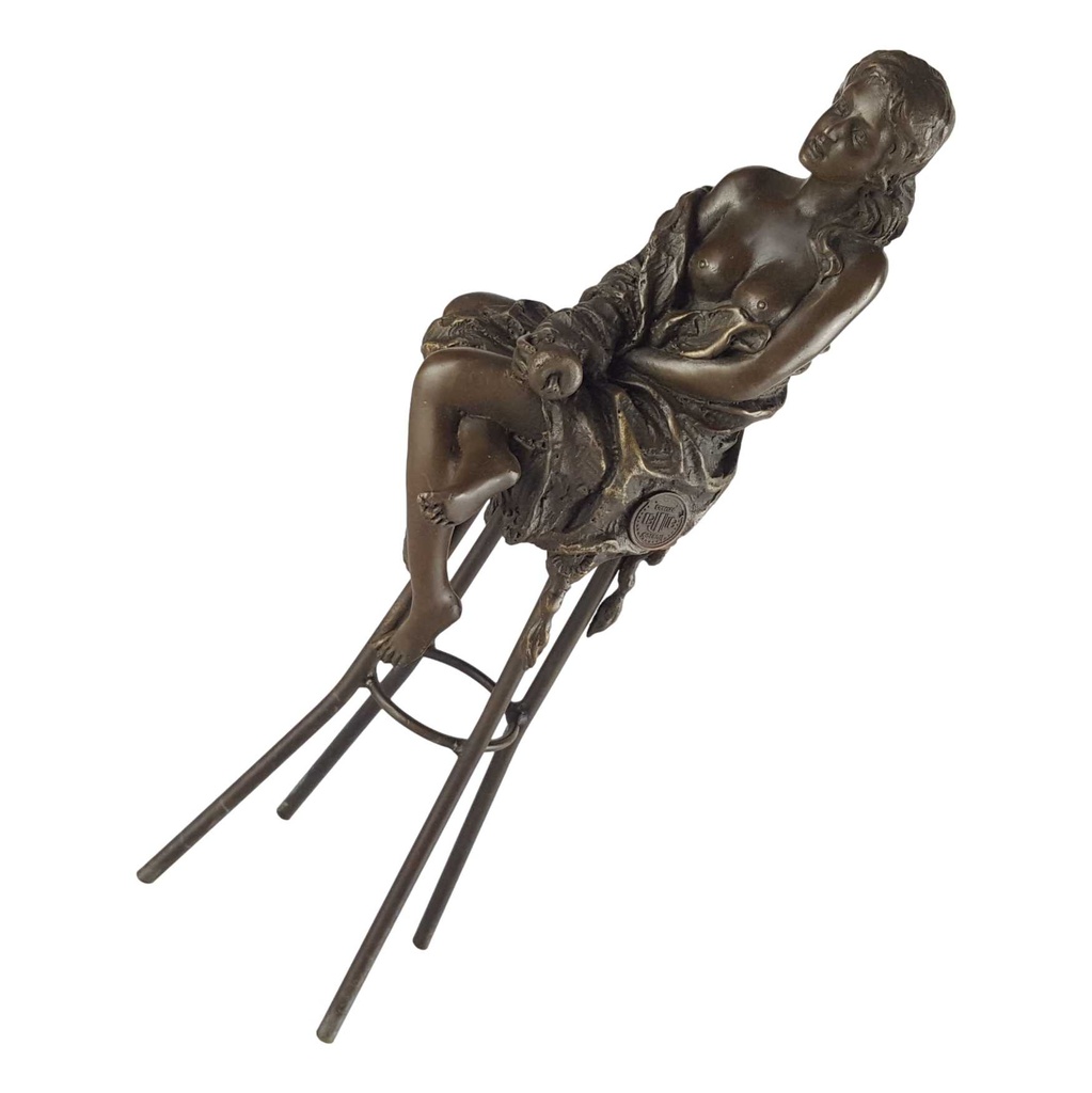 [LA-43268] Bronzeskulptur Bronzefigur Frau auf Barstuhl Barhocker #43268 Bild 8