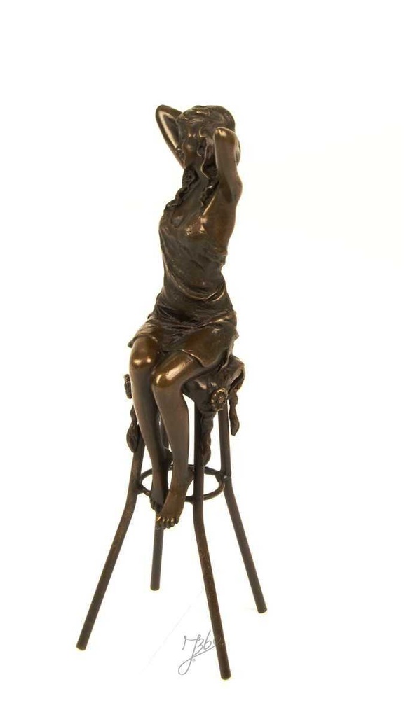 [LA-43301] Bronzeskulptur Bronzefigur Frau auf Barstuhl Barhocker bunt Art-Deco-Stil Bild 2
