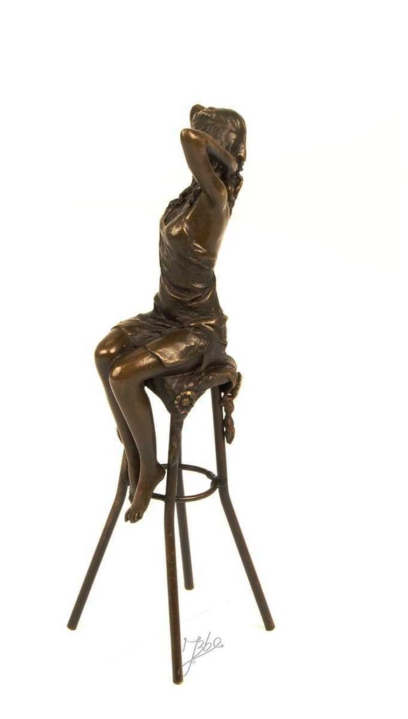 [LA-43301] Bronzeskulptur Bronzefigur Frau auf Barstuhl Barhocker bunt Art-Deco-Stil Bild 3