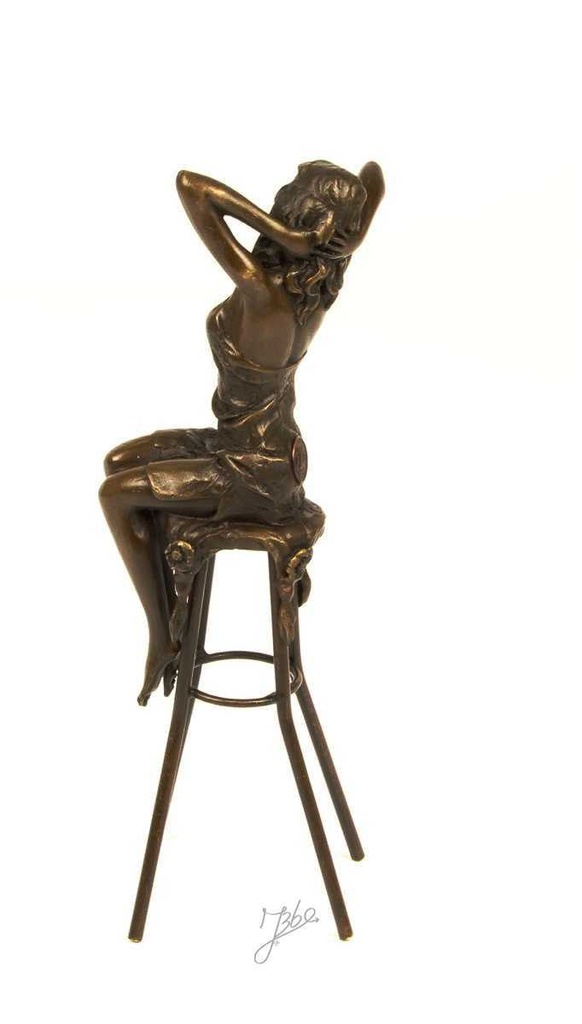 [LA-43301] Bronzeskulptur Bronzefigur Frau auf Barstuhl Barhocker bunt Art-Deco-Stil Bild 5