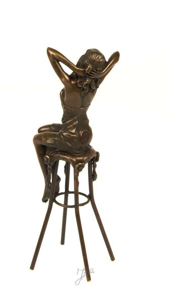 [LA-43301] Bronzeskulptur Bronzefigur Frau auf Barstuhl Barhocker bunt Art-Deco-Stil Bild 6