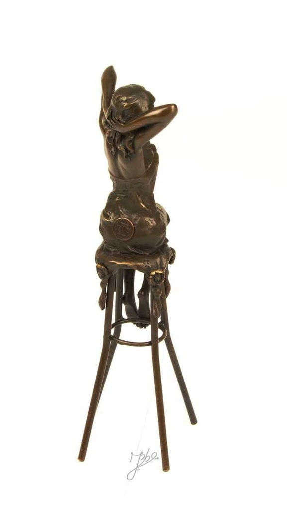 [LA-43301] Bronzeskulptur Bronzefigur Frau auf Barstuhl Barhocker bunt Art-Deco-Stil Bild 9