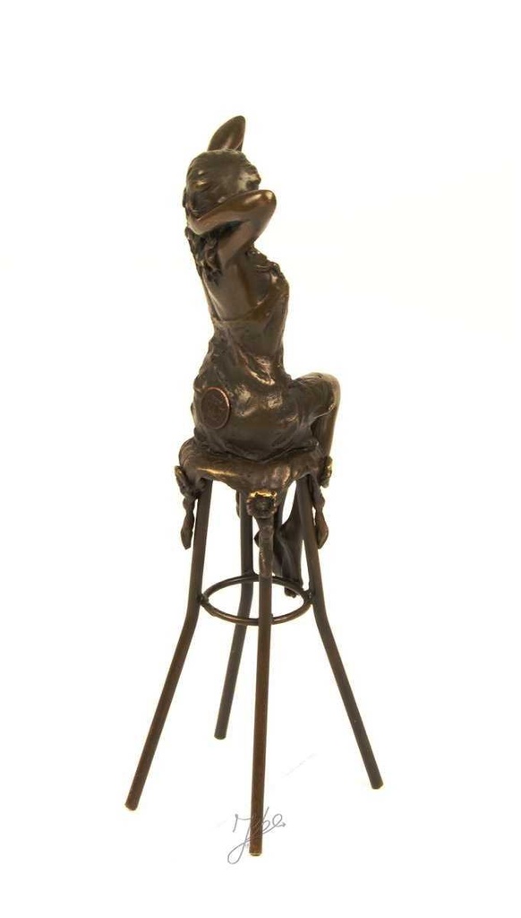 [LA-43301] Bronzeskulptur Bronzefigur Frau auf Barstuhl Barhocker bunt Art-Deco-Stil Bild 10