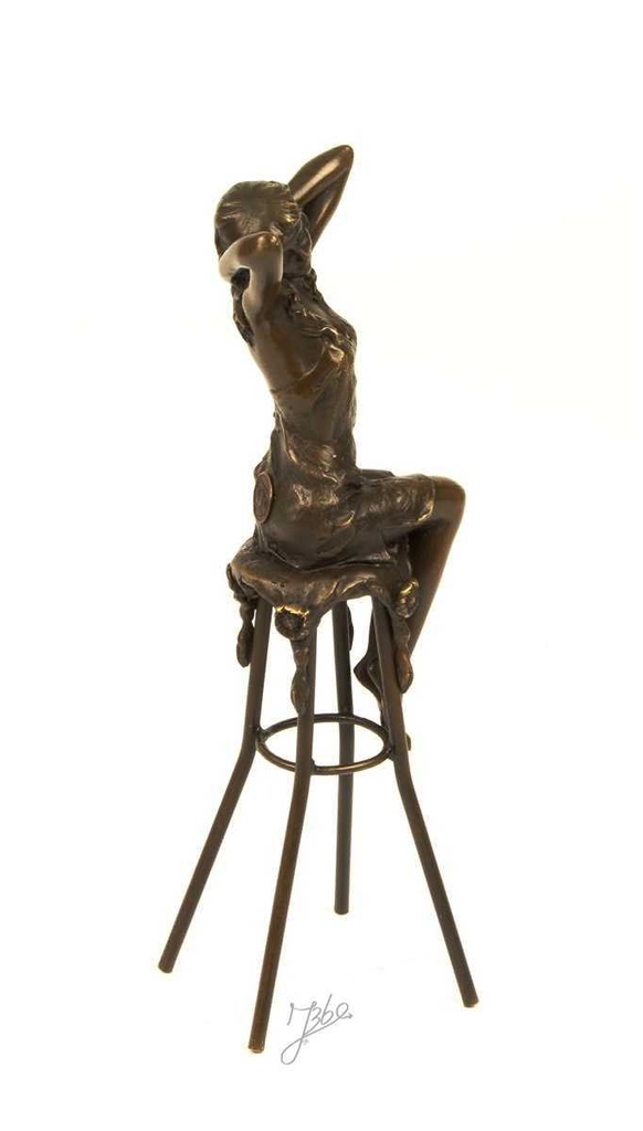 [LA-43301] Bronzeskulptur Bronzefigur Frau auf Barstuhl Barhocker bunt Art-Deco-Stil Bild 11