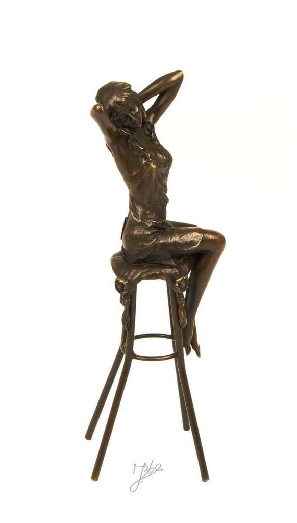 [LA-43301] Bronzeskulptur Bronzefigur Frau auf Barstuhl Barhocker bunt Art-Deco-Stil Bild 12