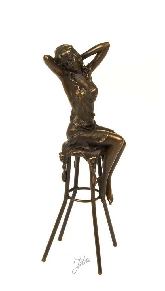 [LA-43301] Bronzeskulptur Bronzefigur Frau auf Barstuhl Barhocker bunt Art-Deco-Stil Bild 13