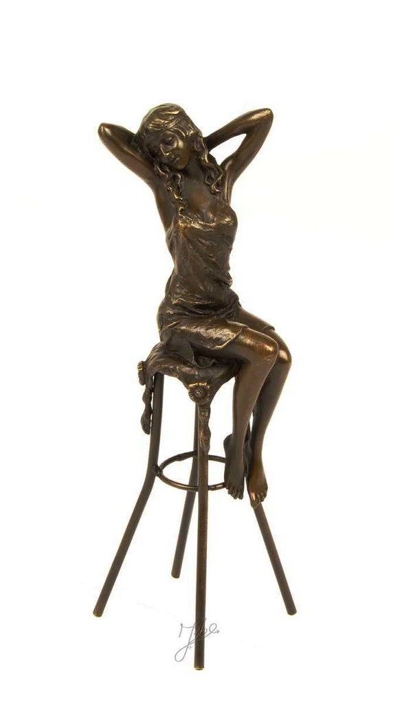 [LA-43301] Bronzeskulptur Bronzefigur Frau auf Barstuhl Barhocker bunt Art-Deco-Stil Bild 14