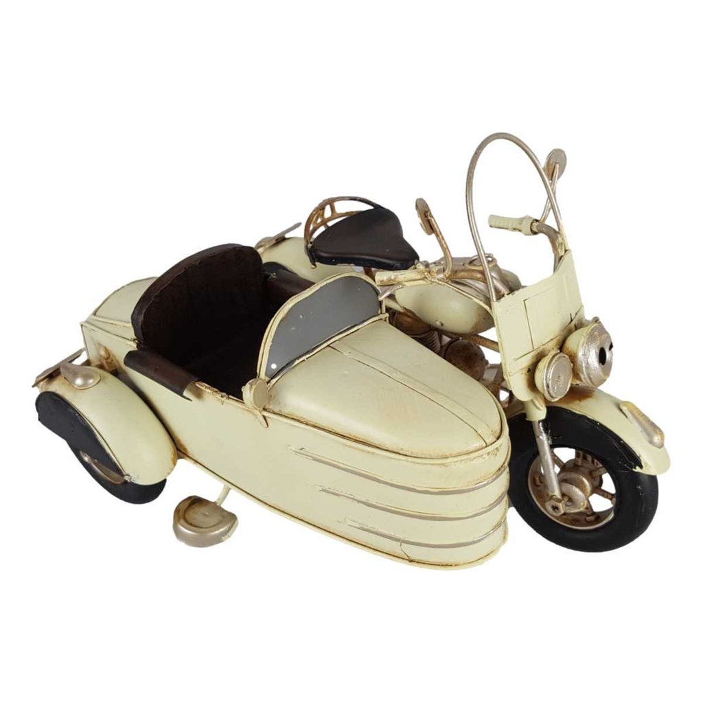 [LA-43315] Blechmodell Eisen Motorrad mit Beiwagen Antik-Stil weiß H 11.2 B 14,8 L 20,4 Bild 2