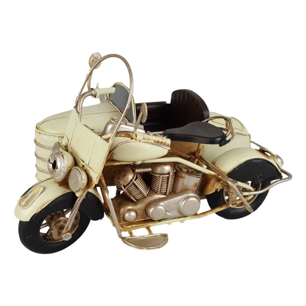 [LA-43315] Blechmodell Eisen Motorrad mit Beiwagen Antik-Stil weiß H 11.2 B 14,8 L 20,4 Bild 3