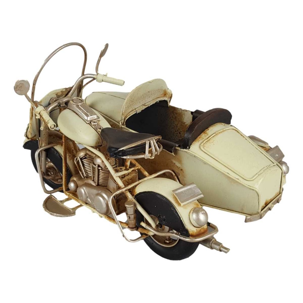 [LA-43315] Blechmodell Eisen Motorrad mit Beiwagen Antik-Stil weiß H 11.2 B 14,8 L 20,4 Bild 4