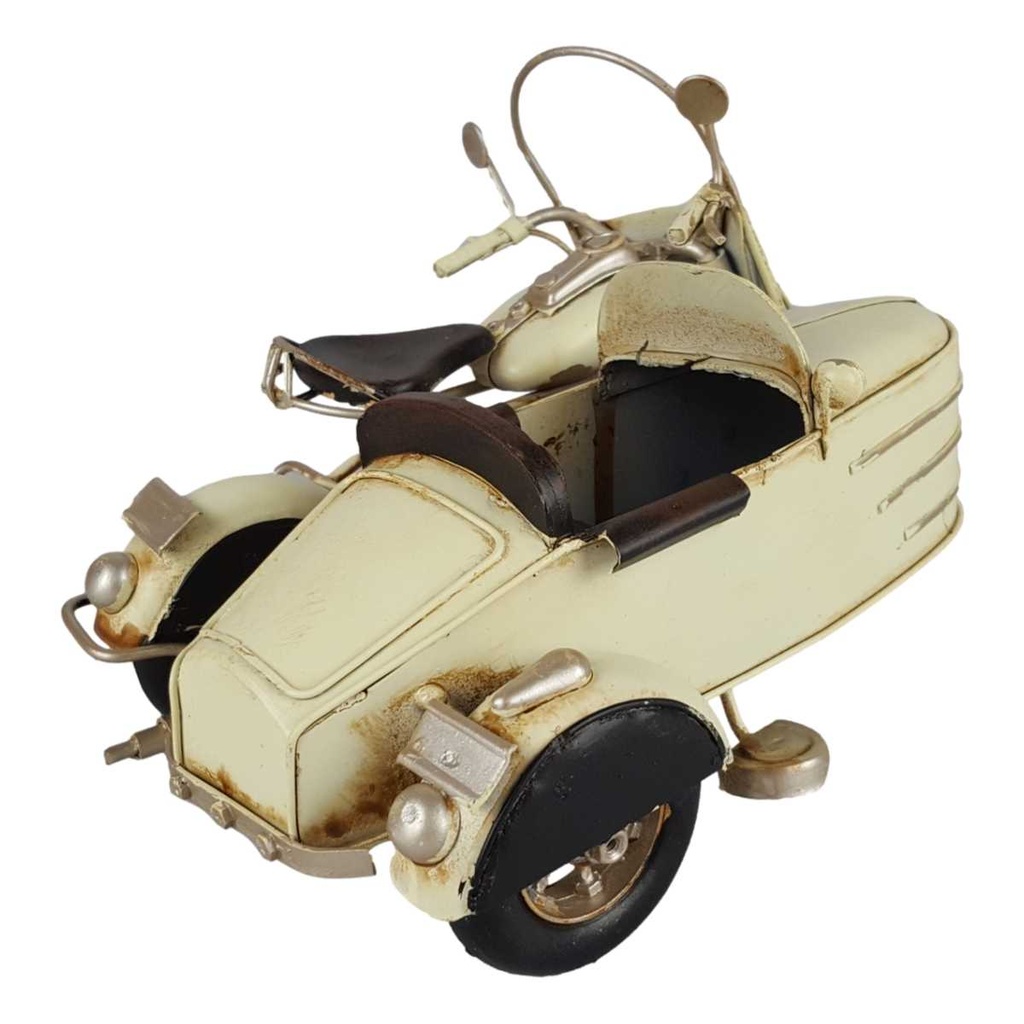 [LA-43315] Blechmodell Eisen Motorrad mit Beiwagen Antik-Stil weiß H 11.2 B 14,8 L 20,4 Bild 5