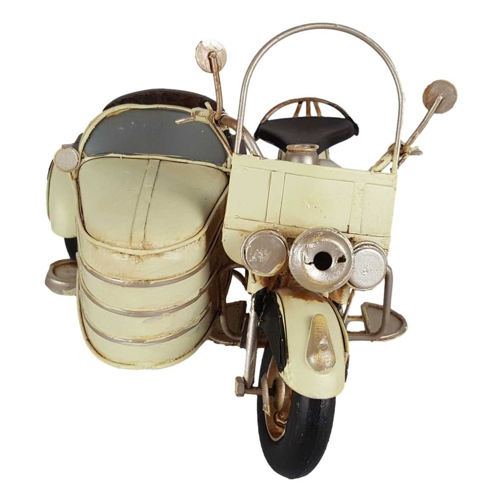 [LA-43315] Blechmodell Eisen Motorrad mit Beiwagen Antik-Stil weiß H 11.2 B 14,8 L 20,4 Bild 6