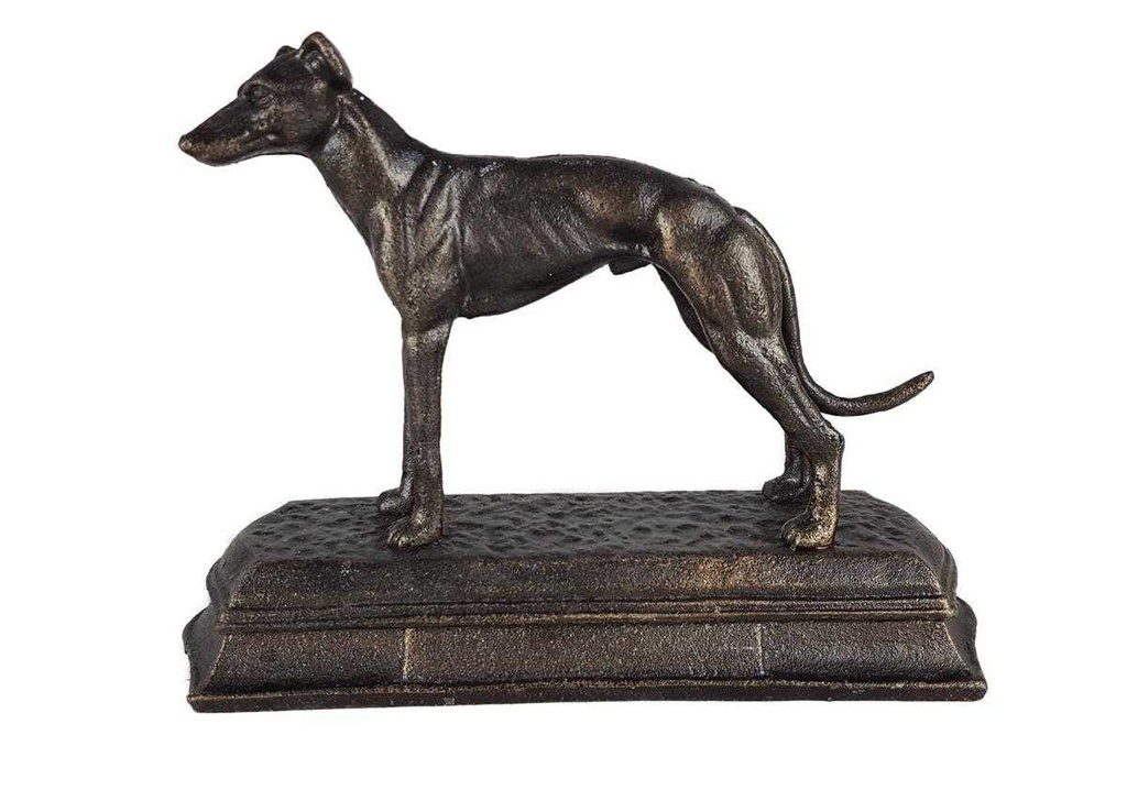 [LA-43731] Figur Skulptur Gusseisen Bronzelook Windhund Gusseisensockel L 23,3 cm Bild 2
