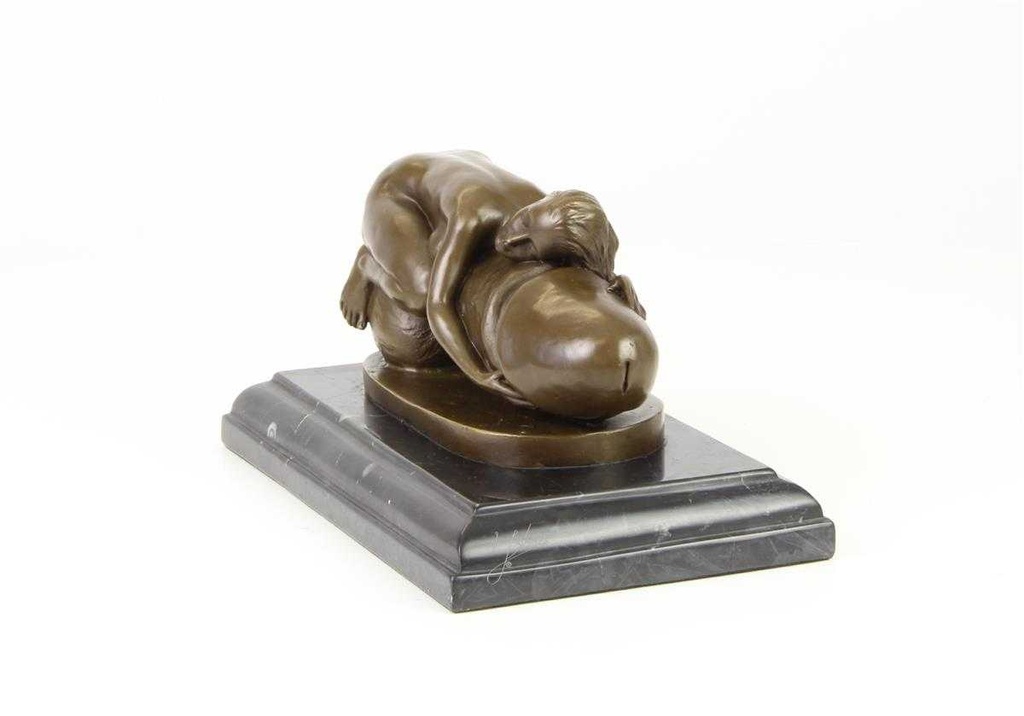 [LA-43839] Bronzeskulptur Bronzefigur Erotik Frau Umarmt Liegend Einen Phallus Bild 4