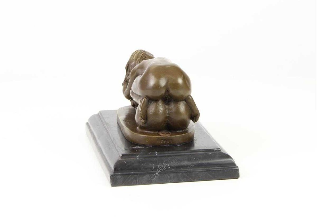[LA-43839] Bronzeskulptur Bronzefigur Erotik Frau Umarmt Liegend Einen Phallus Bild 12