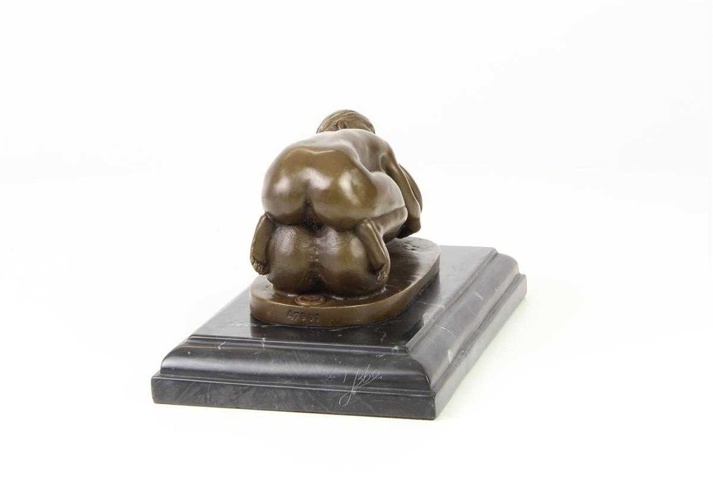 [LA-43839] Bronzeskulptur Bronzefigur Erotik Frau Umarmt Liegend Einen Phallus Bild 13