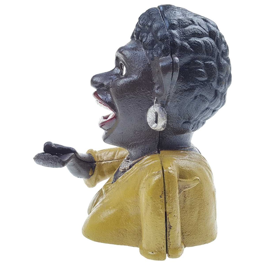 [LA-44245] Spardose Geldbank Skulptur Gusseisen Frau Mädchen gelbes Oberteil H 16,5 cm Bild 2