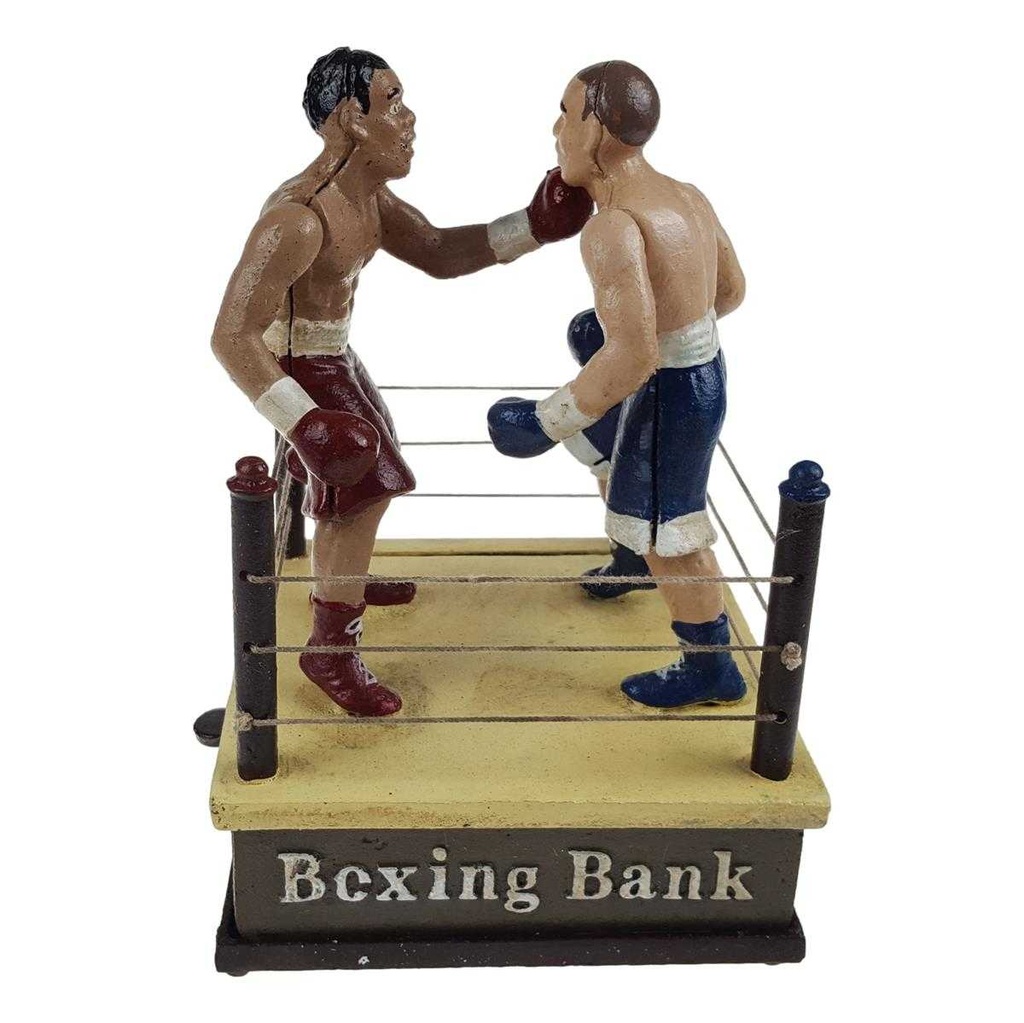 [LA-44253] Spardose Geldbank Skulptur Gusseisen 2 Boxer Boxring Boxen mechanisch Bild 5