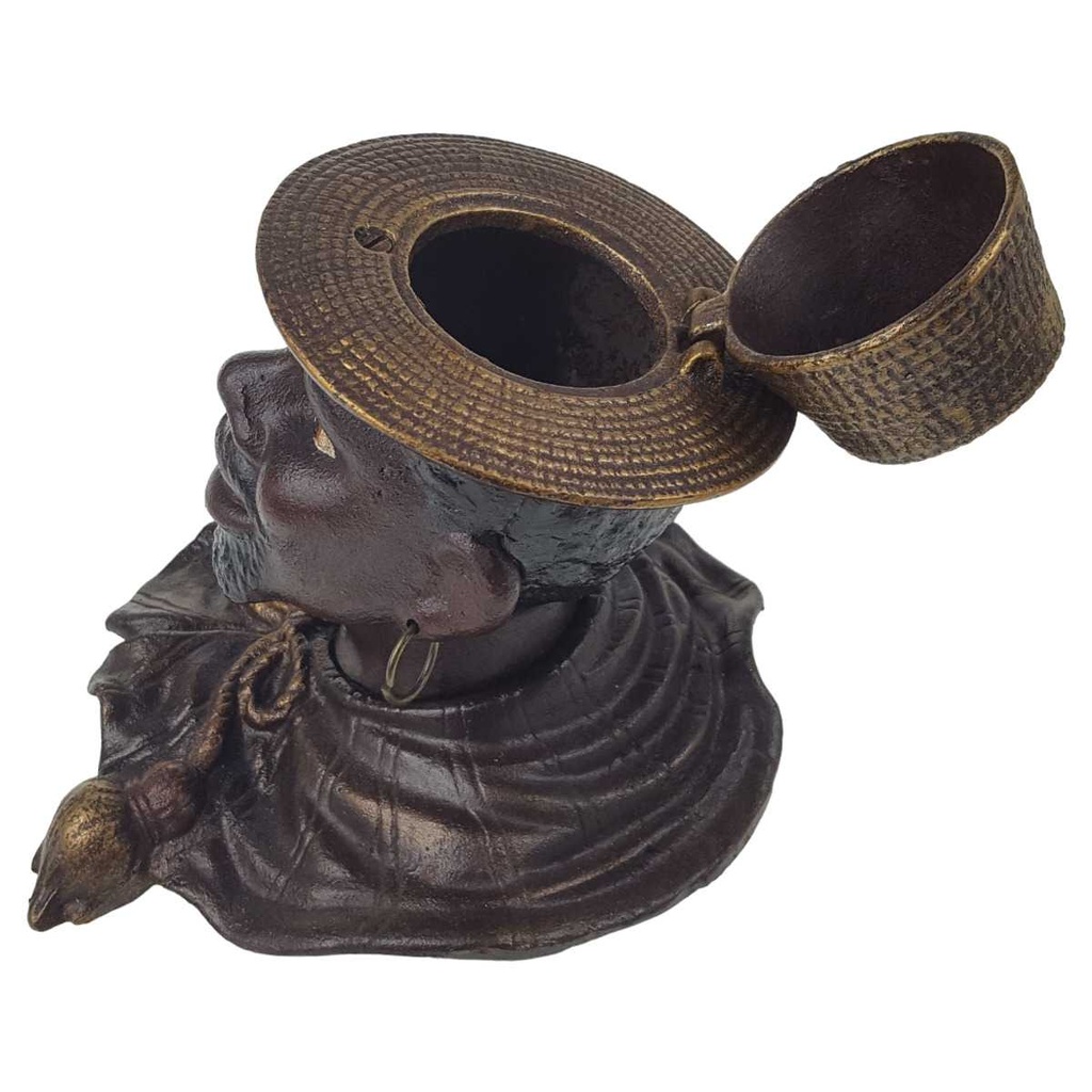 [LA-44254] Spardose Geldbank Skulptur Gusseisen Mann mit Strohhut Tintenfass Bild 3