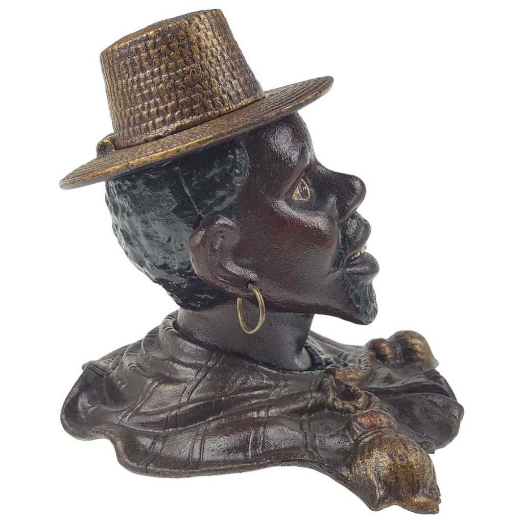 [LA-44254] Spardose Geldbank Skulptur Gusseisen Mann mit Strohhut Tintenfass Bild 6