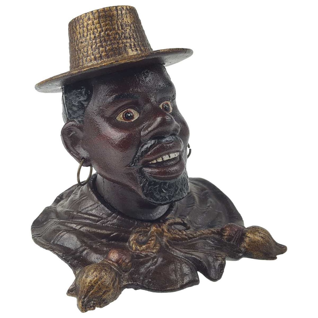 [LA-44254] Spardose Geldbank Skulptur Gusseisen Mann mit Strohhut Tintenfass Bild 7