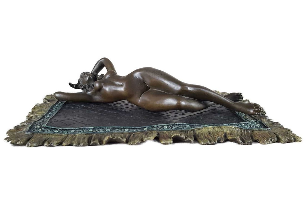[LA-44355] Bronzeskulptur Bronzefigur Frau Nackt Weiblicher Akt Auf Teppich Bild 8
