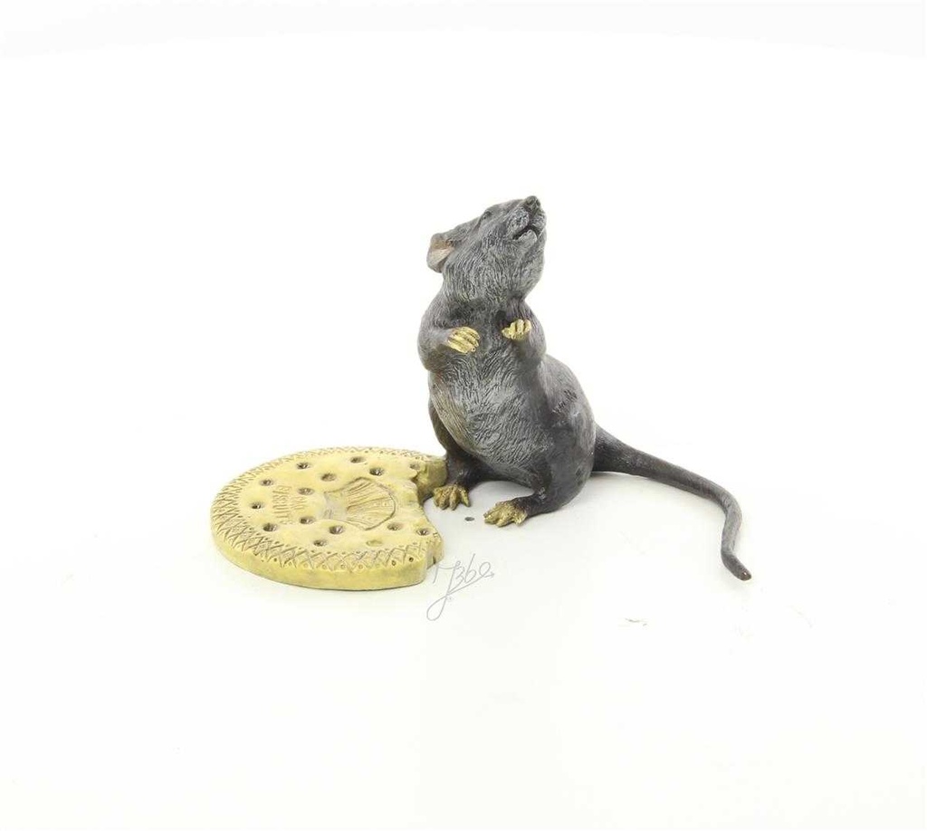 [LA-44366] Bronzeskulptur Bronzefigur Maus mit Keksen Bild 3