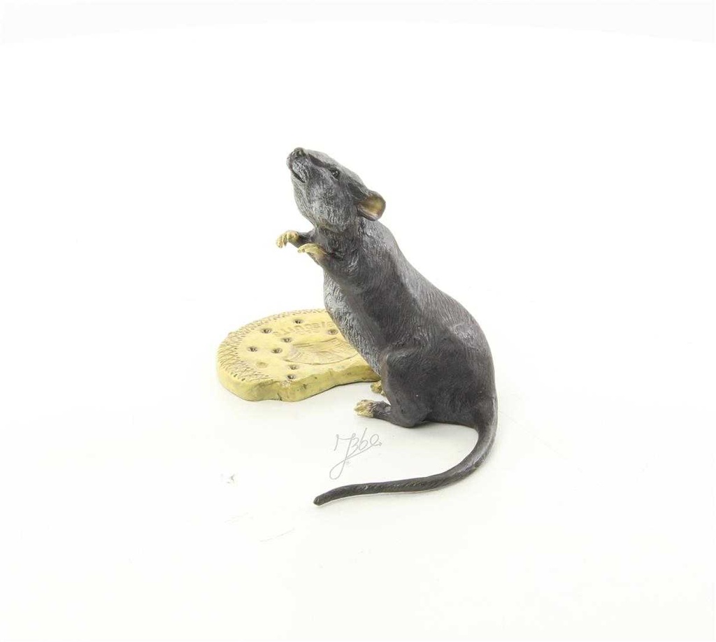[LA-44366] Bronzeskulptur Bronzefigur Maus mit Keksen Bild 6