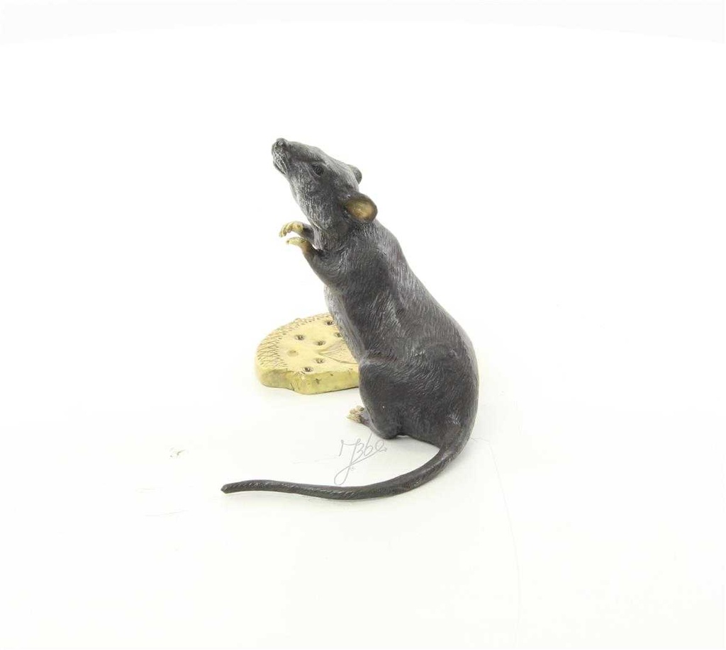 [LA-44366] Bronzeskulptur Bronzefigur Maus mit Keksen Bild 7